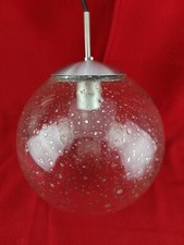  Lustre Suspension 1970 boule en verre avec bulle et paillettes  d'argent ancien