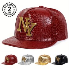 Casquette Homme Hip Hop New York NY Cuir PU Motif Peau de Serpent Brillante