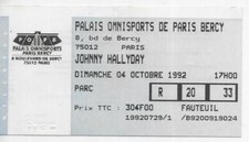RARE / TICKET BILLET DE CONCERT - JOHNNY HALLYDAY LIVE A PARIS BERCY FRANCE 1992