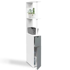 Meuble WC étagère WILLY bois 2 portes blanc et gris