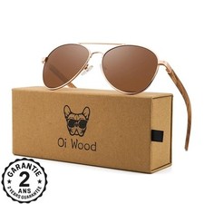 Lunettes de Soleil Homme Branches Bois Bambou Polarisées UV400 Pilote Aviateur