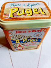 Boite  Métal à épices Publicité Huile d' Olive PUGET- Très bon état