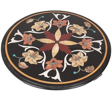 18 " Noir Marbre Café Table Top Inlay Travail Pierre Artisanat