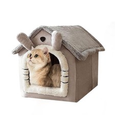 Niche pour Chat Cabane pour Chat Lit de Grotte Intérieur Pliable avec Coussin...