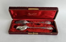 Ancien coffret fourchette cuillère argent massif sterling silver minerve floral