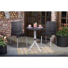 Keter Jeu de Bistro 3 pcs Graphite Table et Chaises Salon de Jardin Terrasse