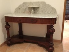 MEUBLE CONSOLE SALLE DE BAIN Style Anglais 19ème (BOIS / MARBRE BLANC)