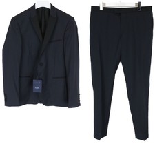 ZAPA Hommes D 52 / D 44 Costume Formelle 2 En 1 En Laine Bleu Foncé Noir