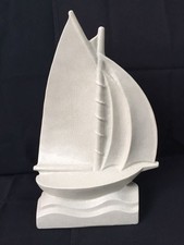 Le Voilier par Lejan / Le Jan- Faïence émaillée blanc craquelé - Art Déco