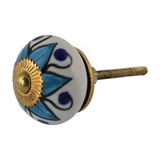Bouton de meuble en céramique Poignée de porte Fleur 03 bleu