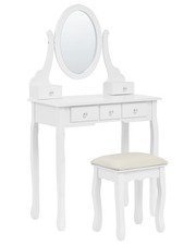 Coiffeuse Décorative avec 5 Tiroirs Glam Poudreuse Miroir Ovale Blanche Galaxie