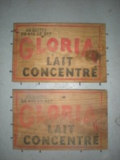 LOT DE 2 COTES ANCIENNE CAISSE EN BOIS LAIT GLORIA DECO MAGASIN VINTAGE LOFT