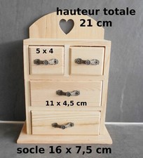 petit meuble avec tiroirs , boite a bijoux avec cœur, en bois brut 