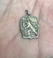 French Medal Saint Christopher 1” Antique Pendant Charm Patron Of Travel Silver
