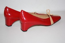 MINELLI Escarpins Vintage Tout Cuir Vernis Rouge Beige T 37 TBE