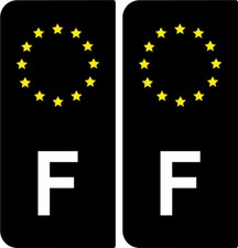 2 STICKERS NOIR LOGO ( F ) FRANCE PLAQUE IMMATRICULATION AUTO DEPARTEMENT GAUCHE