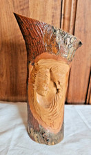 SCULPTURE VISAGE  SCULPTE  TRONC D'ARBRE QUEBEC SIGNE FLAMAN  1995