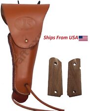 WW2 US Army .45 Hip M1911 Colt Tan Holster with Ebony Wood Colt Grip (COMBO)