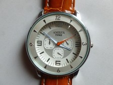 GROSSE MONTRE AMBER TIME NEUVE BRACELET CUIR CAMEL FACON CROCO