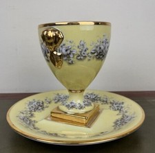 Le Tallec : coupe style Empire en porcelaine a décors fleuri sur fond jaune