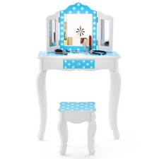 Coiffeuse Enfants avec Miroir Amovible à 3 Volets & Tabouret Table de Maquillag