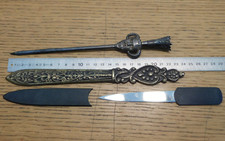 vintage LOT 3 COUPE PAPIER avec poincon OUVRE ENVELOPPE statue LUCIFER SATAN ?