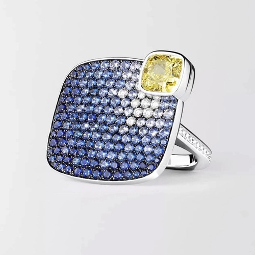 Bague carrée jaune - , bleu