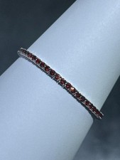 Platine Argent Sterling Orange Saphir Rond Coupe Classique Tennis Bracelet 7 " L