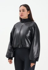 PINKO Blousons Noir Femme Veste en Cuir D'Aviateur Faux Féminin A
