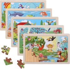 Puzzle Bois 5 Thèmes Animaux 24 Pièces - Jouet Éducatif pour Enfants 3-8 Ans