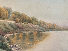 Très Belle peinture aquarelle Papier rivière, fleuve 1921 À Identifier Dickson