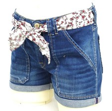 Short jeans femme Le Temps des Cerises Bloom bleu délavé ceinture foulard