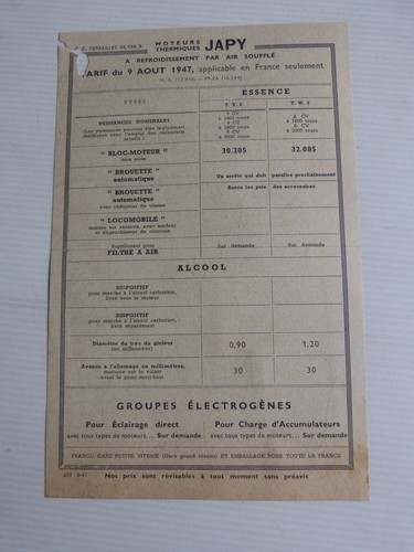 Prospectus moteur fixe - prospectus, japy