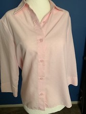 Liz Claiborne Women's Mid-Length Sleeve Button-Pink with white polka dots-Petite