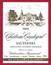 76/107 Etiquette Label BORDEAUX SAUTERNES CHATEAU CANTEGRIL, 1986, DUBOURDIEU