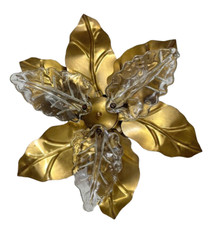 Ancien lustre plafonnier 1960 design laiton feuille verre vintage Maison Jansen