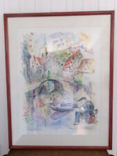 GRAND Tableau 80x60cm aquarelle Petite Venise Colmar Hansi signé Francine Hennel