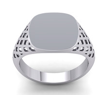 Bague chevalière coussin homme plaqué platine argent massif 925 côtés panier