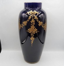 Grand vase en faïence de Sainte Radegonde bleu de Tours signé Gustave Asch