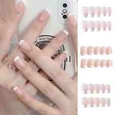 48Pcs Faux Ongles Courts Carrés Ballerine Française Press Sur Des Ongles De /