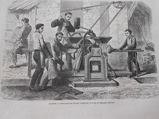Gravure 1864 - Machien à Fabriquer les Tuiles Carreaux Tuyaux et briques creuses