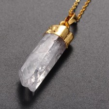Pendentif Cristal de roche Quartz cristal pierre Naturelle chaine Laiton Collier