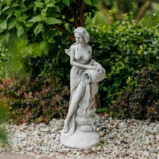 Statue statuette en pierre Vénus avec cours d'eau 69 cm 19 kg gris béton blan...
