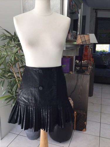 Jupe plissée cuir noir - cuir,