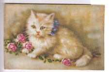 CPA  ANIMAL FANTAISIE -  CHAT CAT KATZE CHATON PERSAN NOEUD BLEU ROSES 1920 ~C40