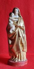SANTIBELLI ANTIQUE VIERGE A L'ENFANT JESUS EN TERRE CUITE FEUILLE D'OR XIXème