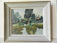 TABLEAU VINTAGE SIGNÉ * HUILE sur TOILE dans CADRE BOIS MASSIF 1950