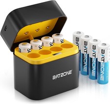 BATZONE 8PCS 1,5V AA Piles Lithium Rechargeables Avec Chargeur 8 Emplacements