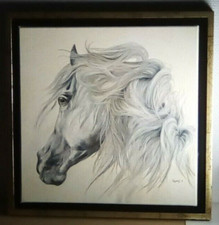 Tableau cheval peinture chevaux huile encadré 40 cm X 40 cm