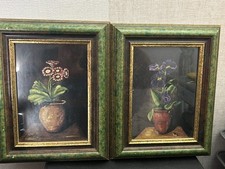 Lot de 2 tableau bois avec verre peinture sur panneau SIGNE G. C